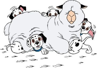 卡通动画动漫一群可爱狗狗和羊驼玩耍的斑点狗矢量图海报元素图