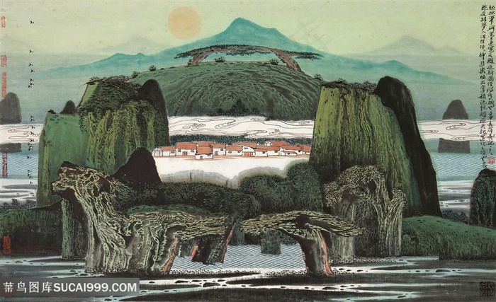 薛亮水墨画巍峨山脉风景画