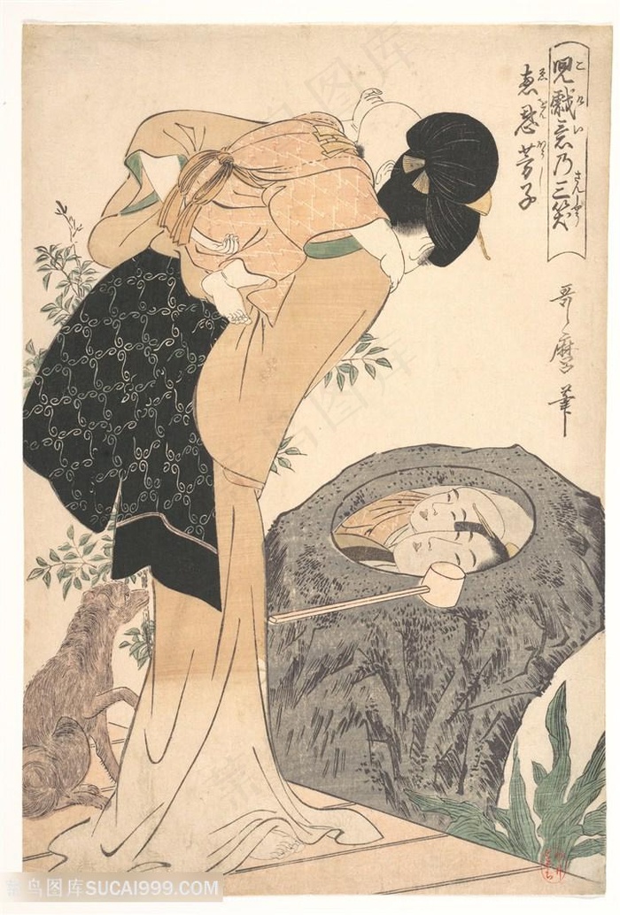 喜多川歌磨作品日式母子装饰画