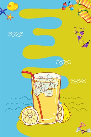 海边柠檬水绘画PSD素材