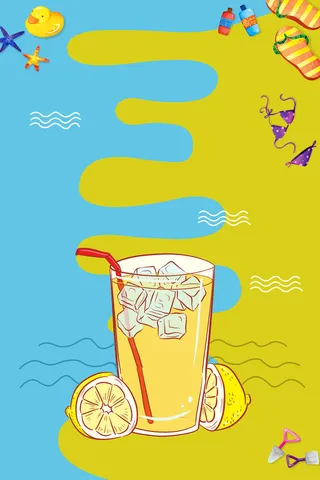 海边柠檬水绘画PSD素材