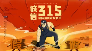 红色插画风诚信315消费者权益日活动海报