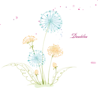 手绘卡通彩色蒲公英