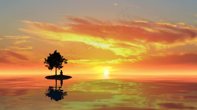 日落, 海洋, 冥想, 精神, 树, 岛, 反射, 波浪