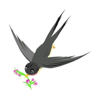 水彩手绘春季春天柳树柳条枝条小鸟小燕子元素PSD设计素材PNG图片