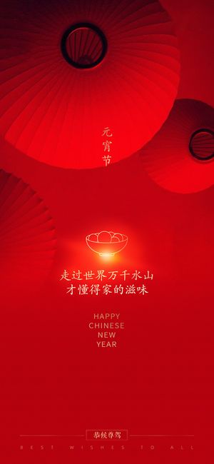 中式元宵节海报花灯节元宵汤圆红色海报