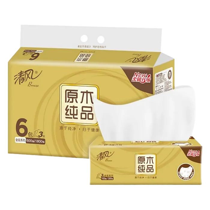 清风原木金装3层100抽抽纸6包超市商品白底图免抠实物摄影png格式图片透明底
