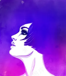 蓝色渐变水墨手绘女性高清图片