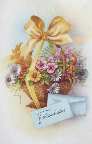 节日花篮绘画图片素材