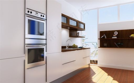 宽敞明亮的厨房设计高清图片