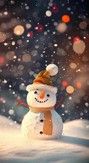 冬天雪地下雪戴帽子的雪人，可爱温暖小雪大雪冬至立冬