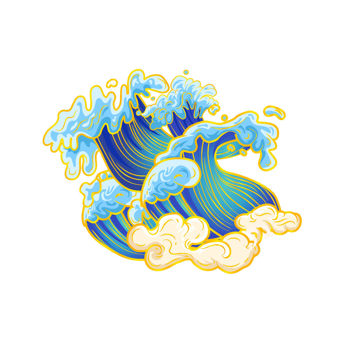 中国风国潮插画海浪波浪背景装饰浪花图案元素ai矢量模版下载