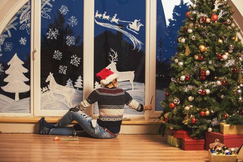 圣诞节装饰窗户门冬天新年装饰室内外场景(64)