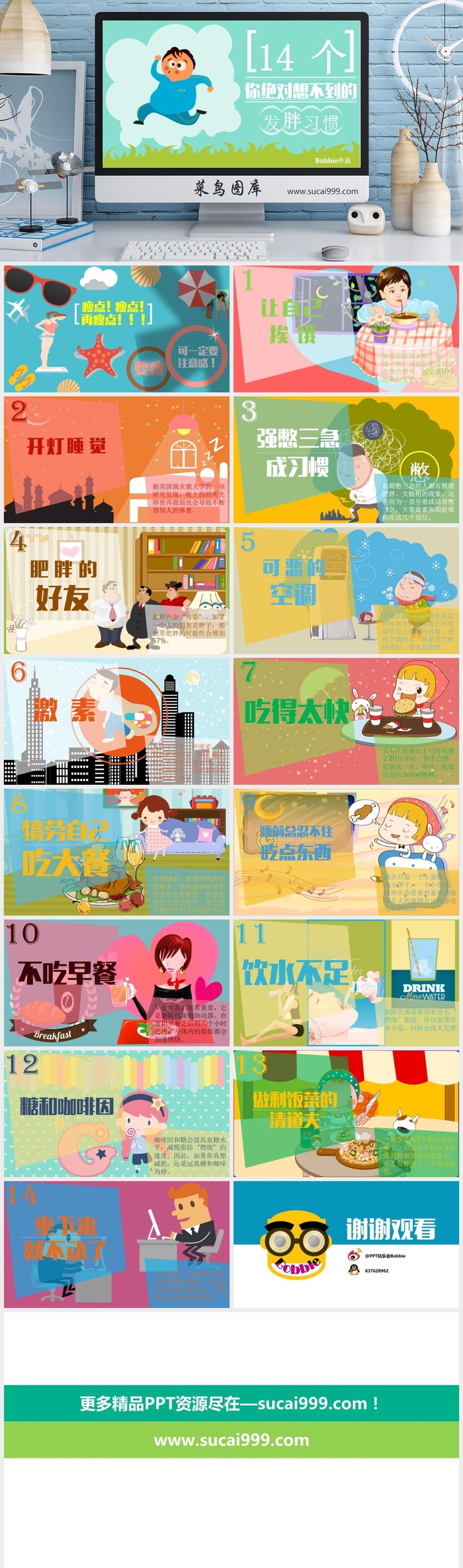 卡通风格  发胖习惯 PPT模板