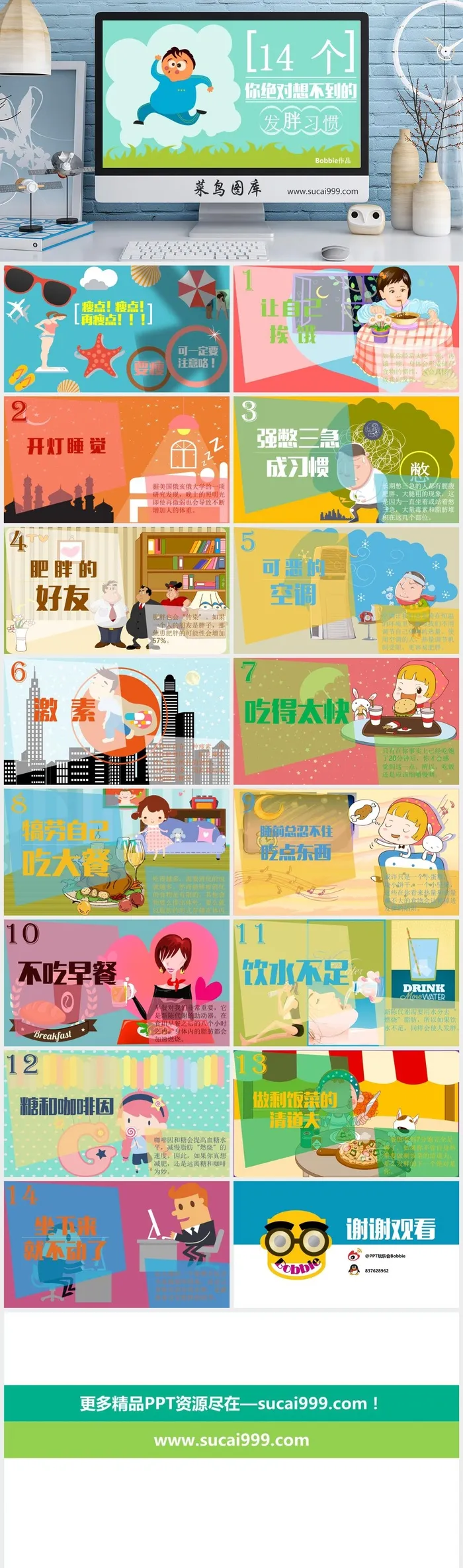 卡通风格  发胖习惯 PPT模板