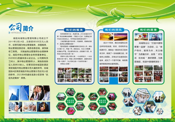 公司简介 展板  矢量  绿色 物业  cdr矢量模版下载