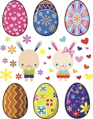 复活节装饰元素手绘插画兔子彩蛋鲜花场景(2)