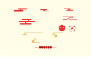 中国风古典传统图案边框纹理祥云灯笼装饰线条PSD背景素材