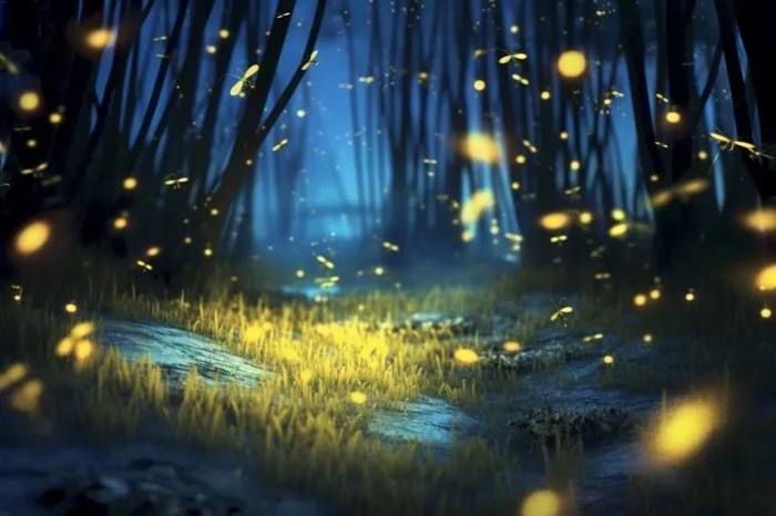 夜晚萤火虫草丛背景(1344x896)