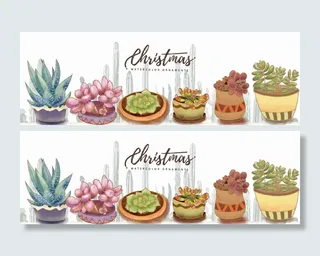 手绘圣诞节花盆装饰画