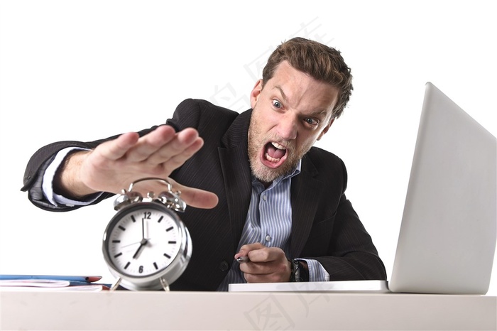 愤怒的职业男士与闹钟表