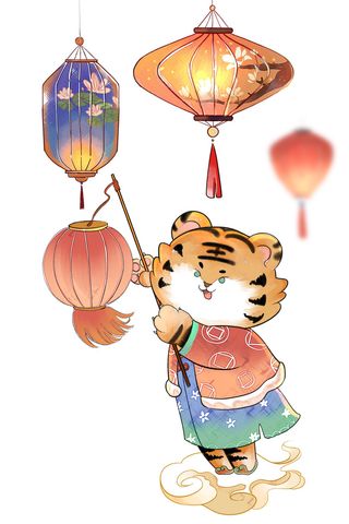 中国风2022虎年元旦新年卡通老虎形象装饰元素插画ps素材