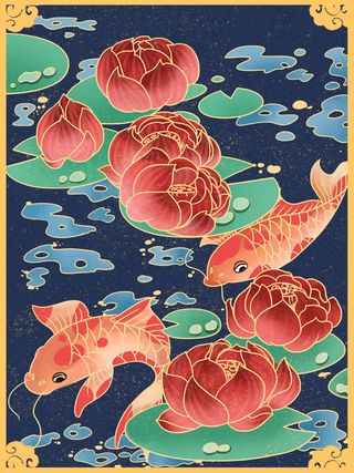 中国风古典国潮古建筑插画模板