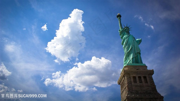 蓝天白云自由女神壁纸