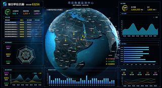 深色科技感酷炫可视化数据大屏仪表盘驾驶舱UI界面PSD模板素材