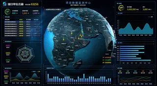 深色科技感酷炫可视化数据大屏仪表盘驾驶舱UI界面PSD模板素材