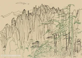 吴冠中手绘简约山脉艺术装饰画