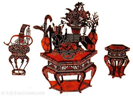 两个凳子和椅子皮影戏中国风图片