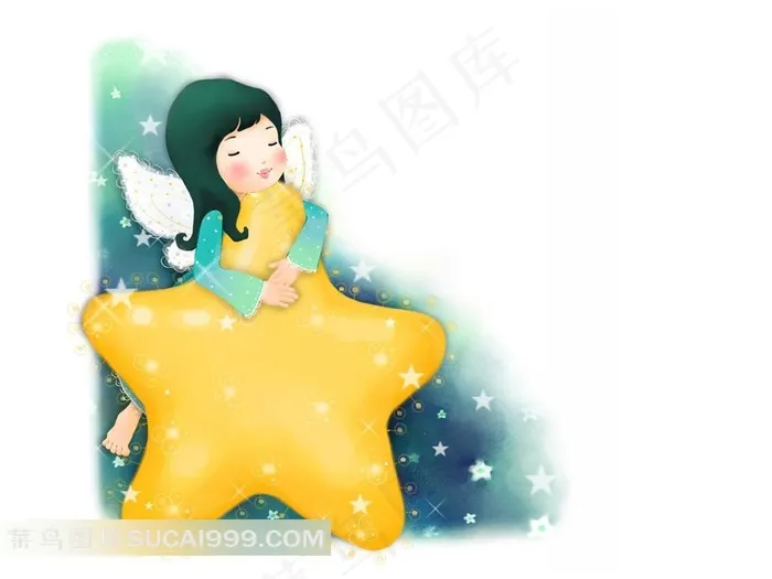 拥抱大星星的女孩插画素材