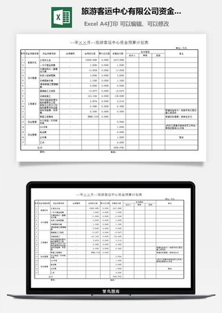 旅游客运中心有限公司资金预算计划表excel模板