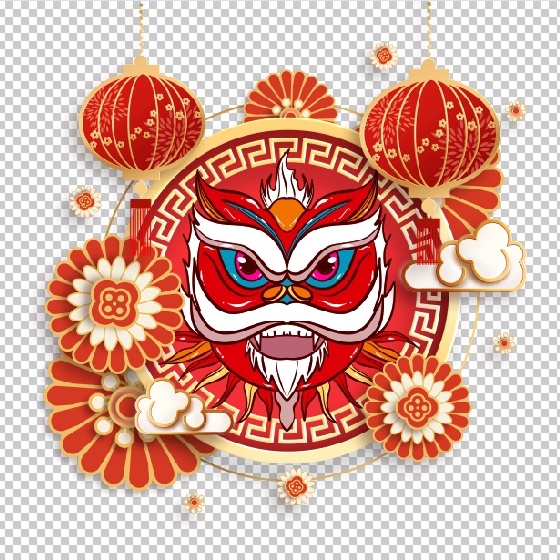 设计舞狮祝贺新年psd模版下载