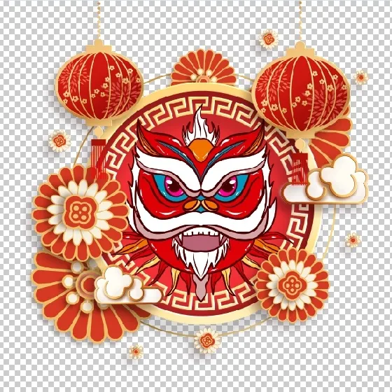 设计舞狮祝贺新年psd模版下载