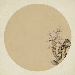 新中式复古水墨花枝圆圈背景