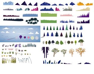 插画风AI矢量植物建筑景观效果图小清新PSD配景树PS后期免抠素材