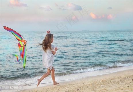 小女孩在放风筝