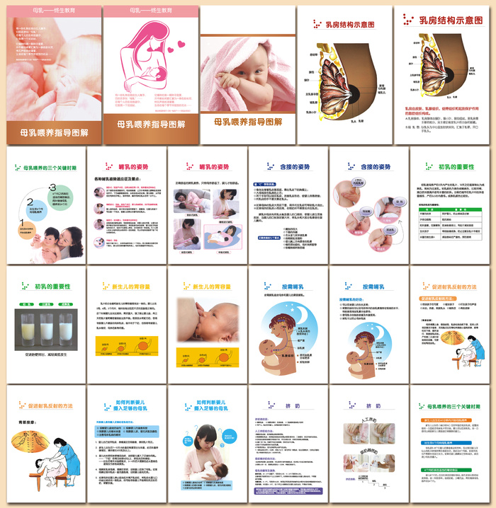 卡通可爱母乳喂养指导图解知识画册设计cdr矢量模版下载