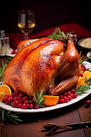烤鸡感恩节餐桌美食摄影图