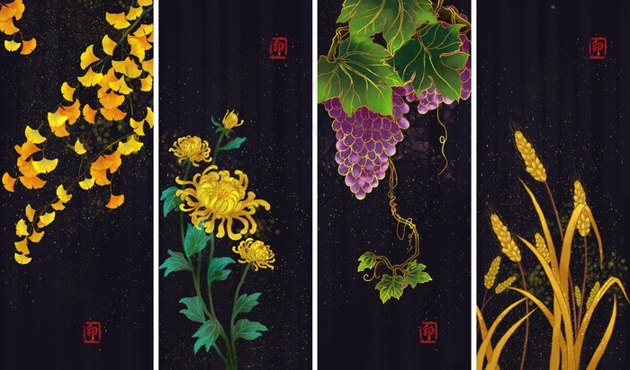 国潮鎏金复古烫金国风孔雀仙鹤装饰画素材PSDpsd模版下载