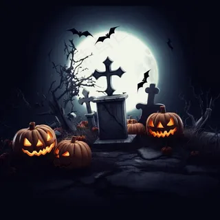 万圣节南瓜灯坟墓墓地蝙蝠恐怖黑暗插画素材背景