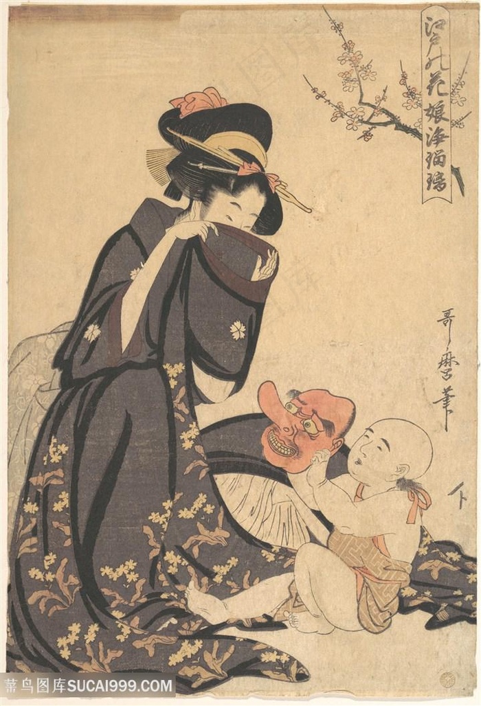 喜多川歌磨手绘母子简约装饰画