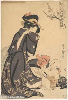 喜多川歌磨手绘母子简约装饰画 喜多川歌磨手绘母子简约装饰画