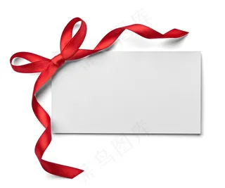 简约红色长绸带横版贺卡