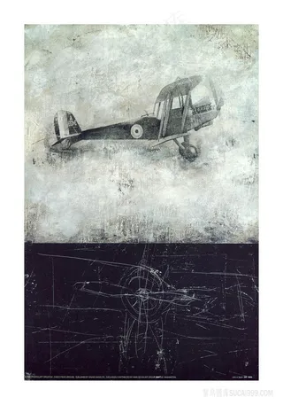 飞机烟雾黑白艺术插画