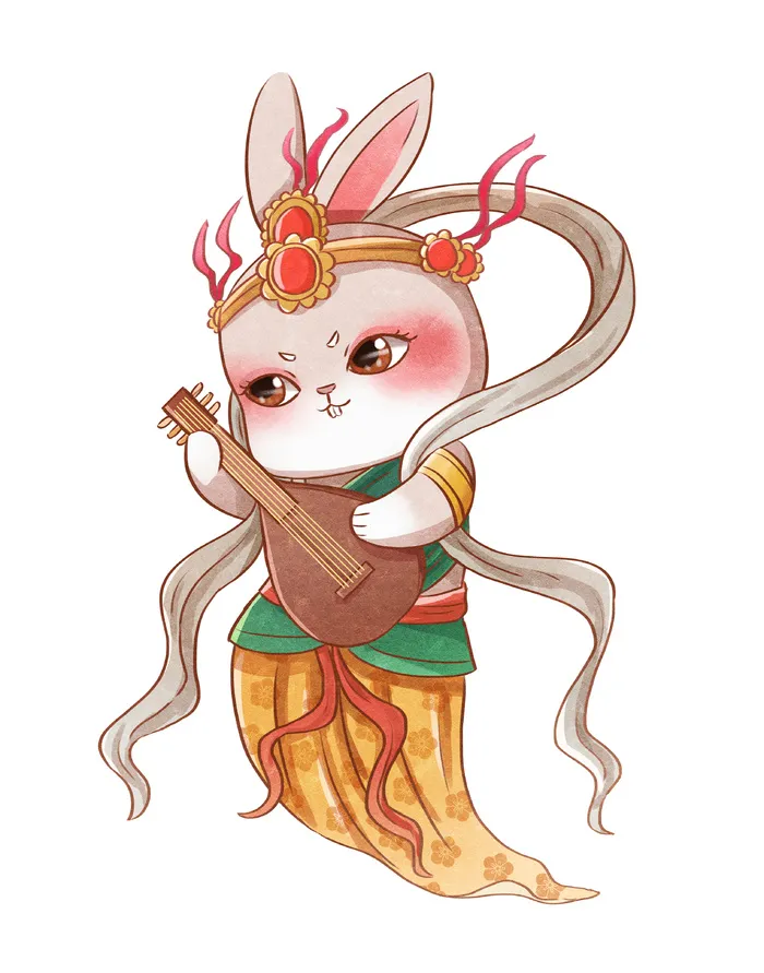 天仙琵琶兔 弹琵琶兔子 兔子 兔年元素 兔年兔子