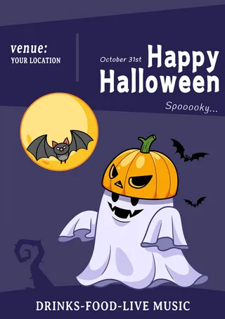 蓝色手绘风格万圣节宣传海报