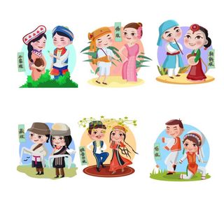 少数民族卡通男女服装图片